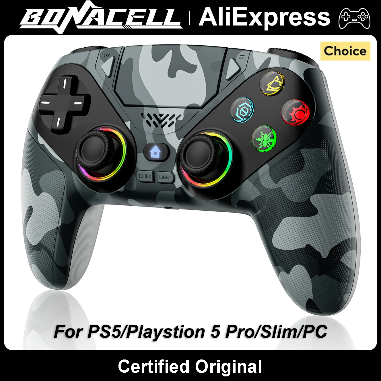 

RGB Light Wireless Controller for PS5/PlayStation5 Pro/Slim PC Gamepads Marco/Turbo Hall Effect Trigger Remote Control Joystick