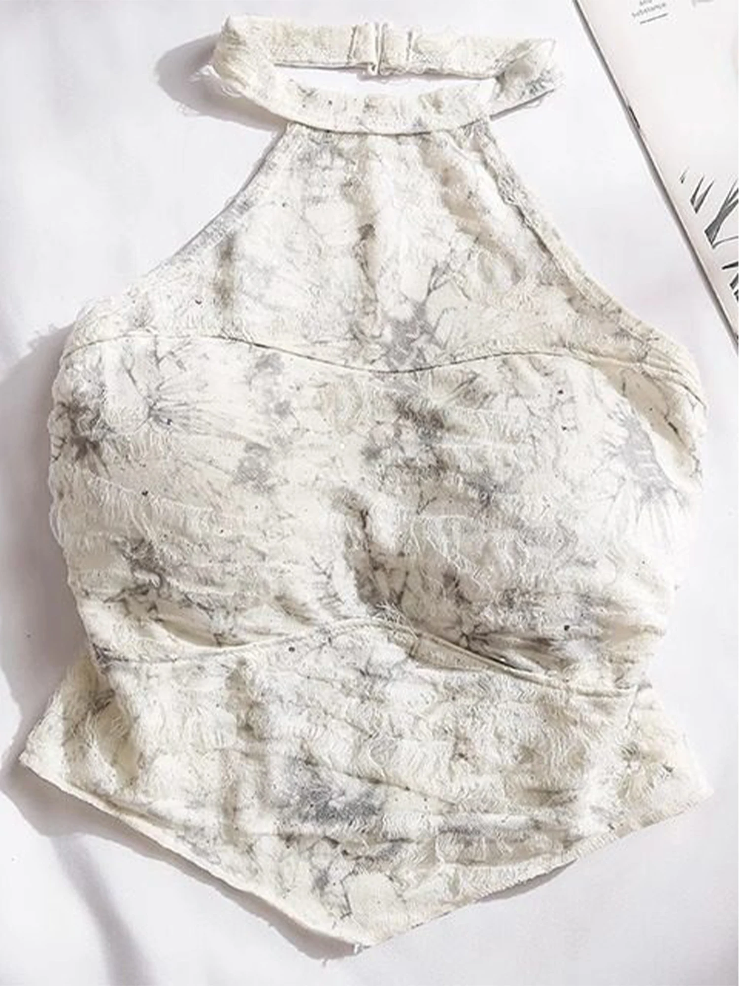 

Женский белый укороченный топ без рукавов, топ-корсет с открытыми плечами, укороченный топ-майка в стиле Y2K Gyaru, винтажная модная одежда 2000-х годов, летняя