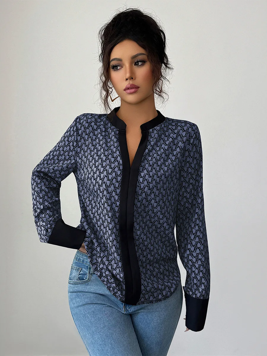 Luźna, długa bluzka damska z nadrukiem, europejski styl, elegancki, chińskie pochodzenie, 100% inne materiały, bluzka dla kobiet.