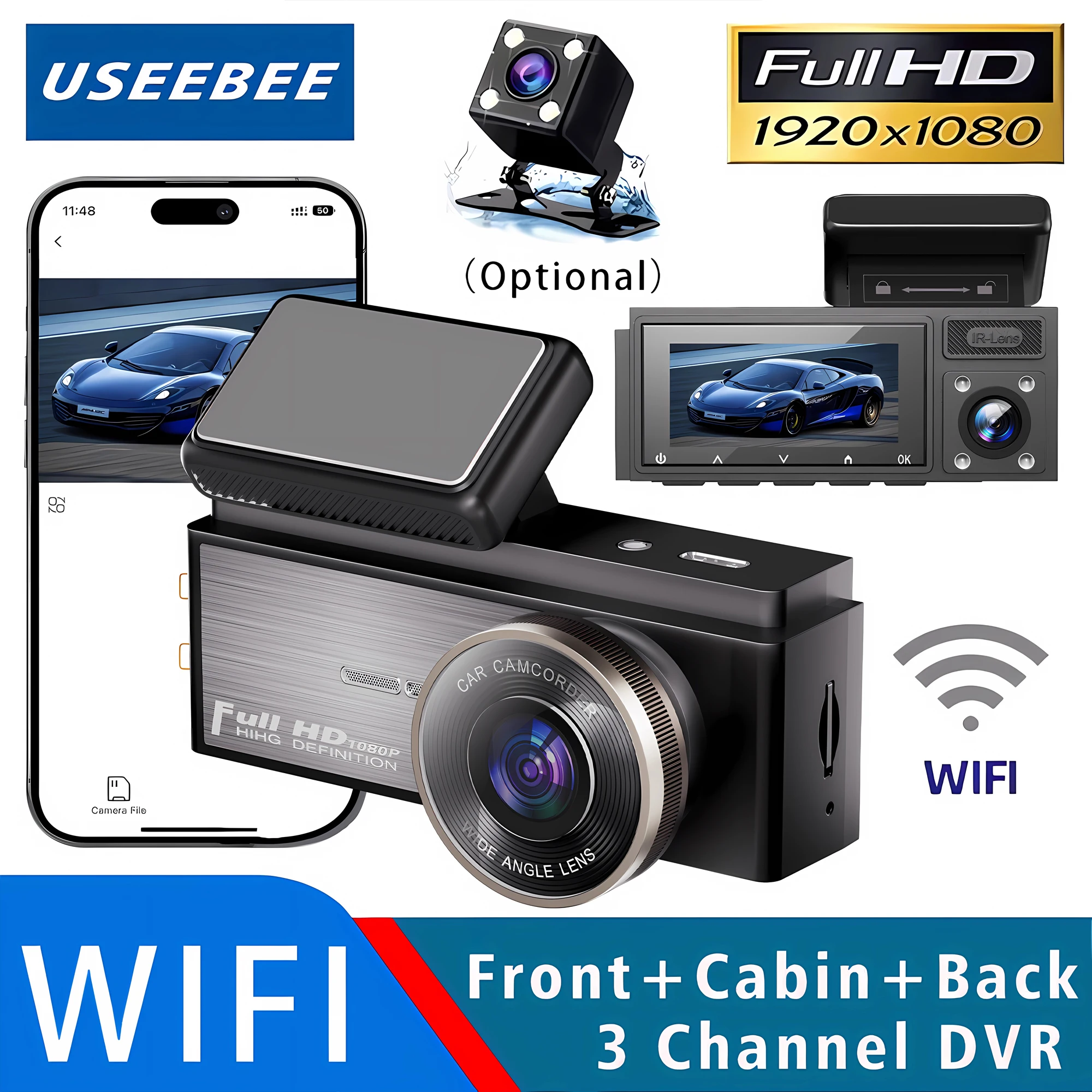 3 Channel WIFI Dash Cam 1080P Car Dvr Interior Vehicle Three Way Camera Mini DVRs Recorder Video Registrator Dashcam Camcord