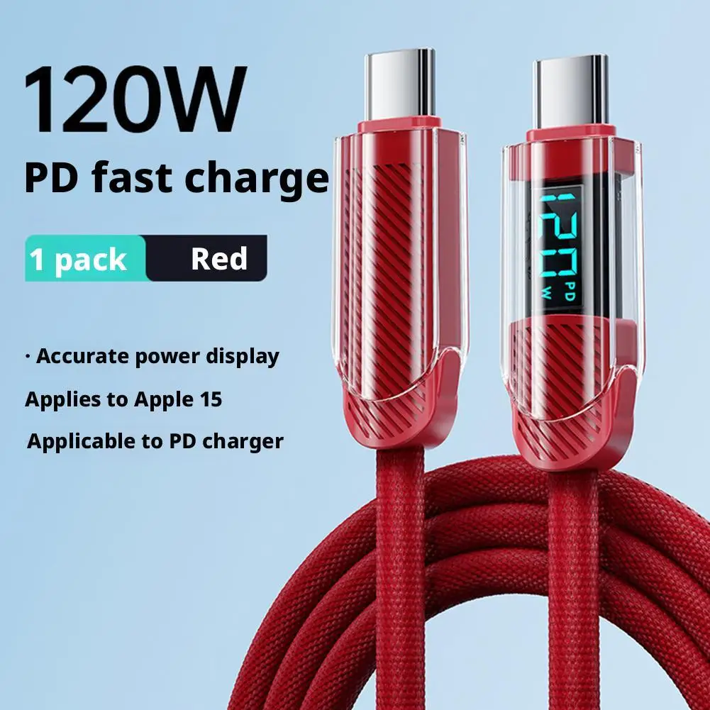 120 W Schnellladekabel mit Digitalanzeige, Dual-Typ-C-Kabel für iPhone 16/15 Pro Max Plus Xiaomi Huawei Samsung