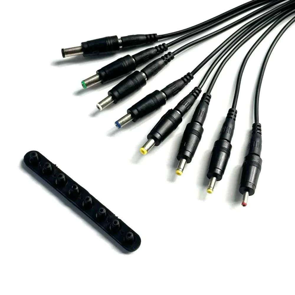 Cabo dc divisor de 1 a 8 com 8 peças de conectores dc diferentes 5.5*2.1mm dc 12v 1 fêmea 8 macho estender cabo de alimentação