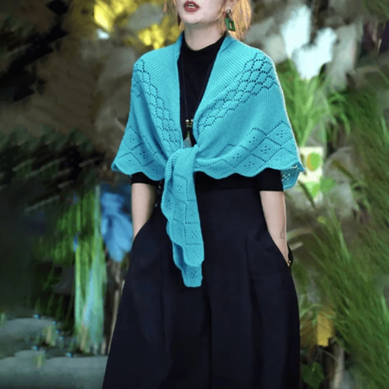 Fashion Knitted Cotton Hollow Scarf Shawl Solid Color Women Summer Air-conditioned Room Cape Ladies Simple Warps Wholesale image 2