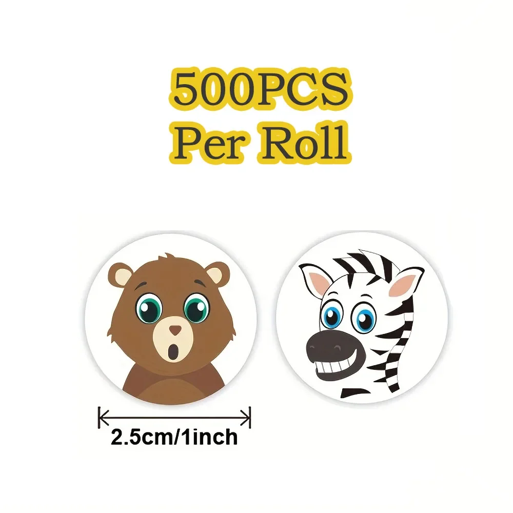 500Pcs/Roll Cartoon Animal Reward Stickers 2.5cm/1.0in Diy Decor Perfect For Learning Games Notebook Pad Fridge Gift Seal Labels