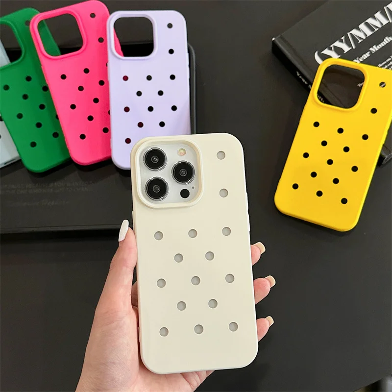 Korean Ins Cute Candy Color Phone Case For iPhone 14 11 12 13 Pro Max Soft Cover Lovely Hollow Polka Dot Silicone Cases Funda