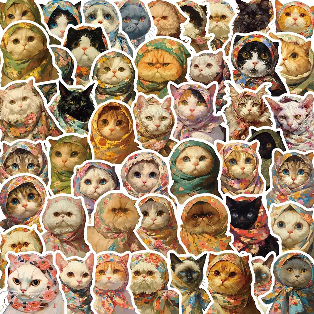 Engraçado dos desenhos animados Cat Adesivos, Kawaii Vintage Animal, Scrapbook, Computador portátil, Carro, Bicicleta, Impermeável, Decalques de telefone bonitos, 10 Pcs, 30 Pcs, 50Pcs