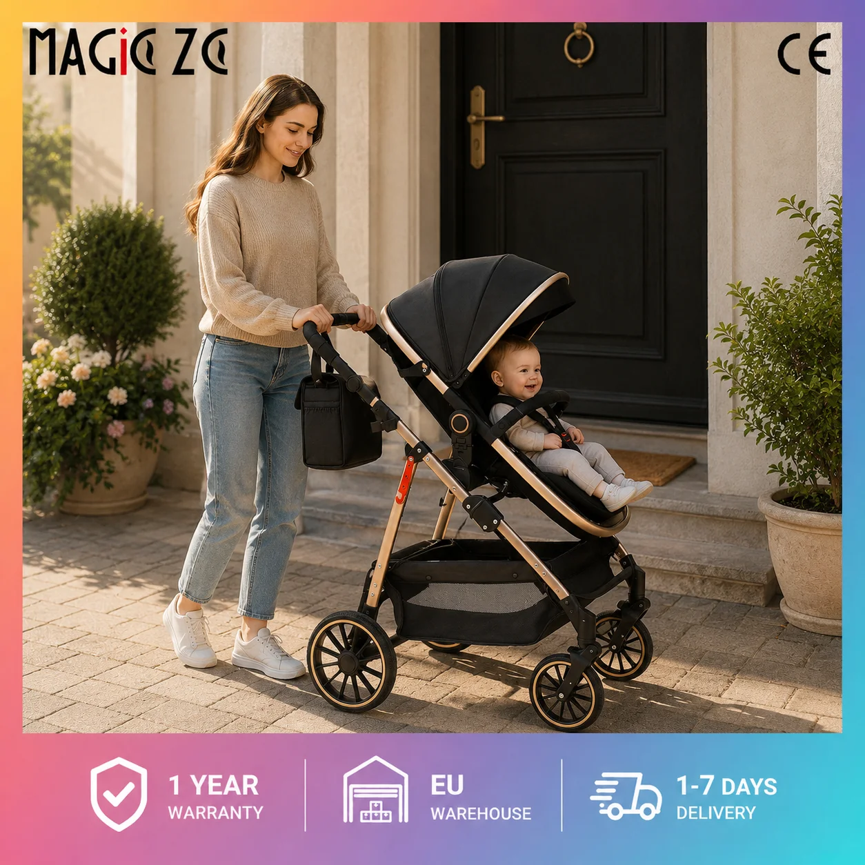 3-in-1 Baby-Kinderwagen mit Autositz, luxuriöser Hochlandschafts-Kinderwagen, faltbar, leicht, Neugeborenen-Reisesystem, mit Schlafkorb, Regenschutz, Moskitonetz, Fußsack, Wickeltasche, stoßdämpfender