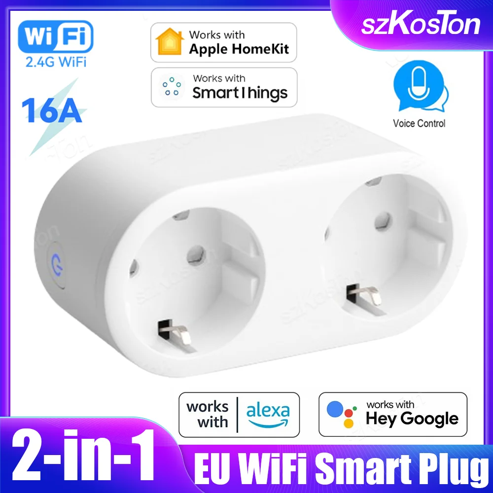 EU WiFi Smart Plug 2 in 1 16A Smart Socket Timer Voice Control Home Appliance Outlet Works With HomeKit SmartThings Alexa Google