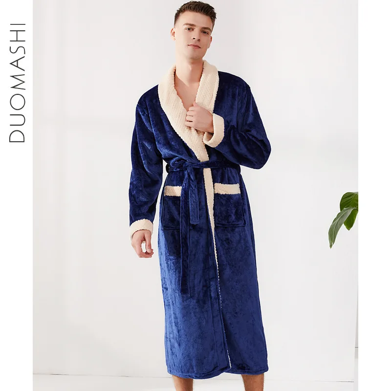 Men Plus Size Extra Long Warm Flannel Bathrobe Winter New Sleepwear Male Coral Velvet Bath Robe Women Coral Dressing Gown