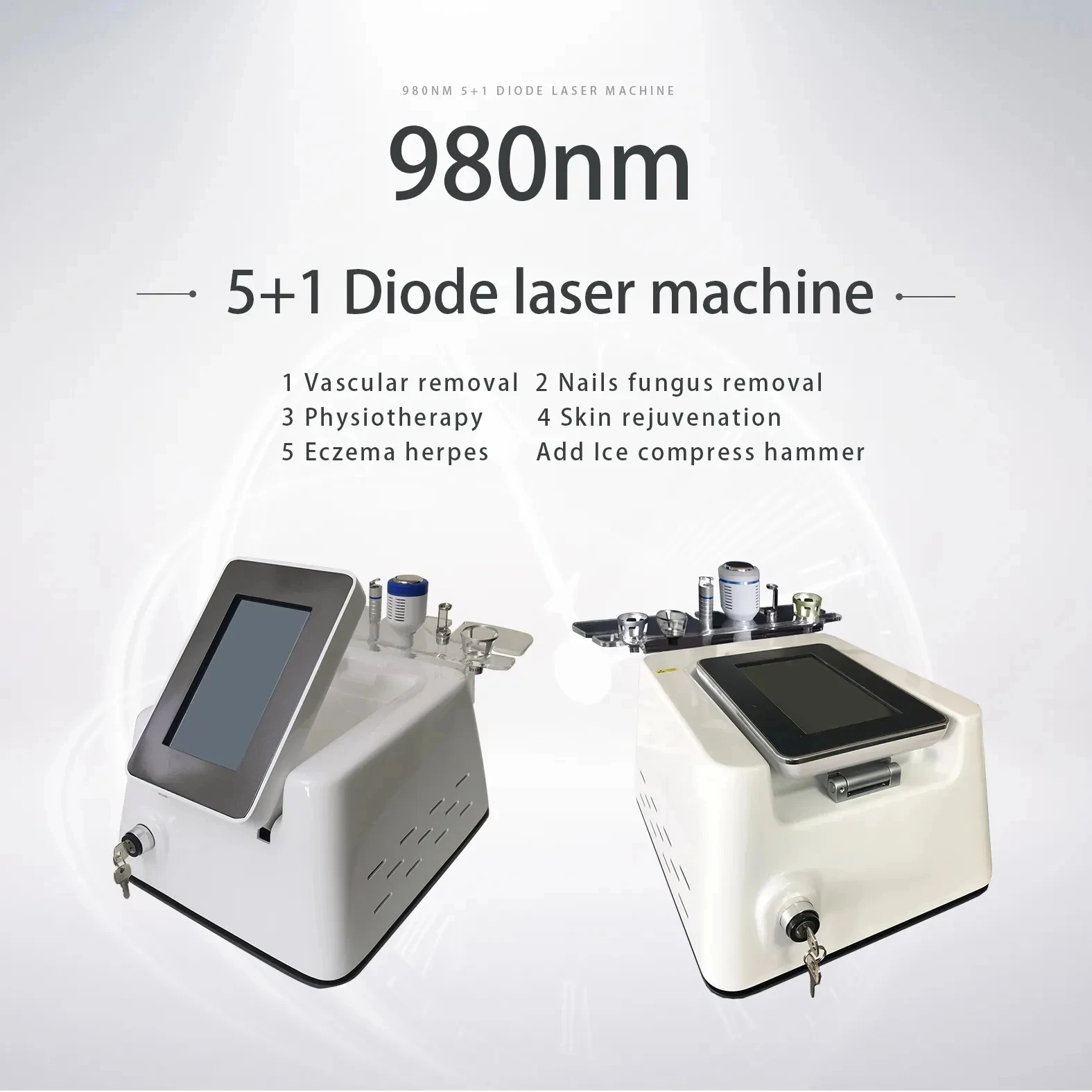 CE-geprüftes 5-in-1-Diodenlaser zur Entfernung von Besenadern, 980 nm, Onychomykose, Nagelpilz-Behandlungsgerät, Vascularader-Laserdiode