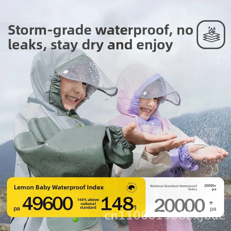 

Lemon Treasure Children's Raincoat for Boys & Girls with Schoolbag Bits Middle School Primary School Students Poncho Rain Gear -
