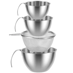 3/5Pcs Stainless Steel Mixing Bowls Portable Kitchen Cooking Nesting Bowl with Mesh Strainer Large Capacity Kitchen Gadgets