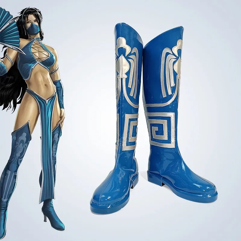 

MK9 Китана Косплей Костюм Обувь Синие ботинки ручной работы из искусственной кожи