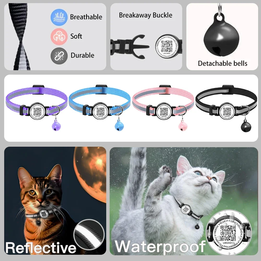 QR Code Pet Tag Cat Collar with qr code ID Tag,Puppy Cat Accessories Reflective Kitten Collars, Cat Tag, Safety Quick Release