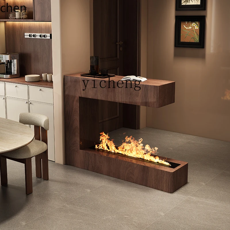 HXL walnut color mantel living room home high-end modern simple light luxury high-end fireplace cabinet