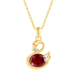 Szjinao Swan Necklace Gold 18K Real With Certificate K Gold Natural Garnet Pendant Trending Jewellery For Women Birthday Gift