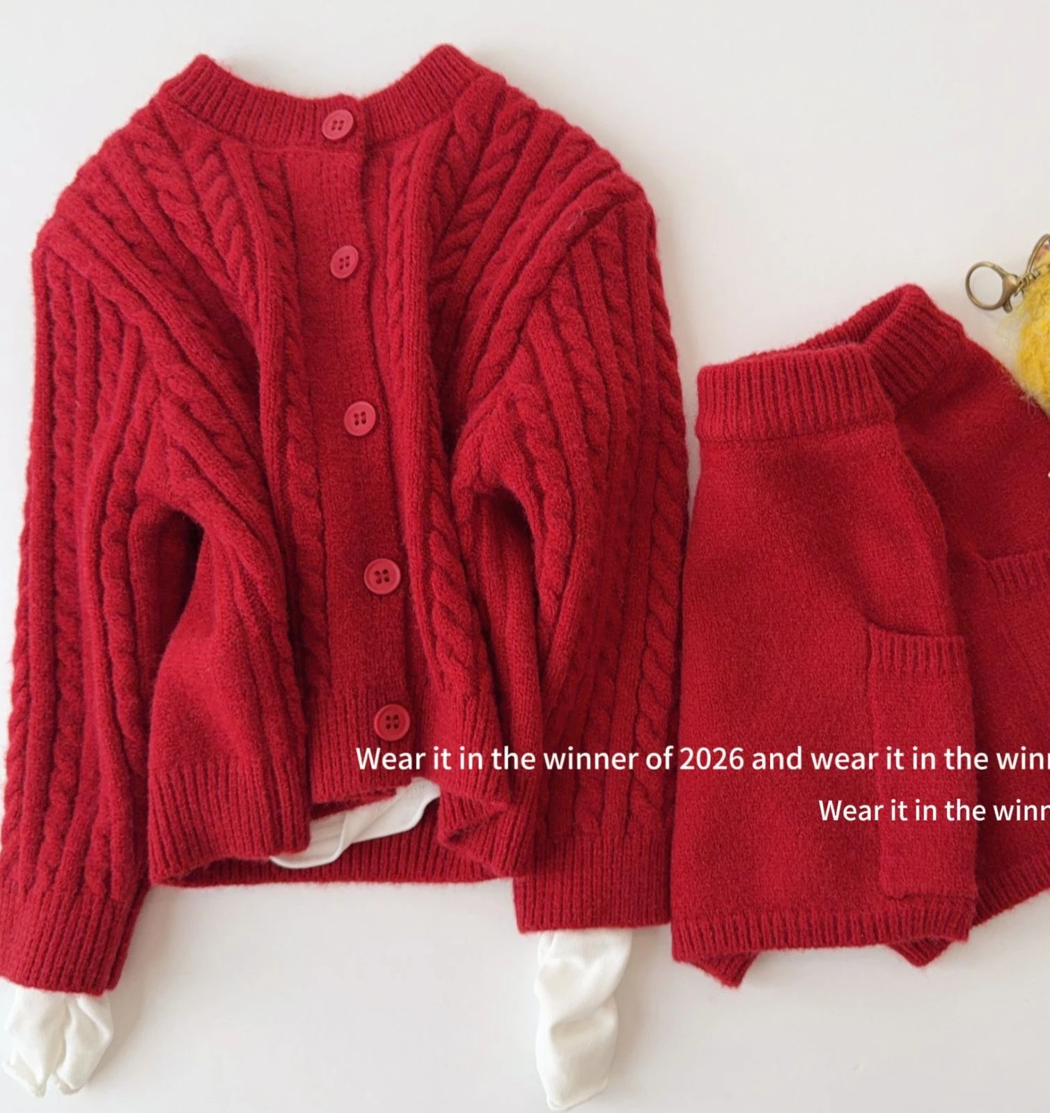 Girls' Set Autumn Winter New Korean 2026 Solid Fried Dough Twists Long Sleeve Short Sweater Baby Casual Versatile Two Piece Set