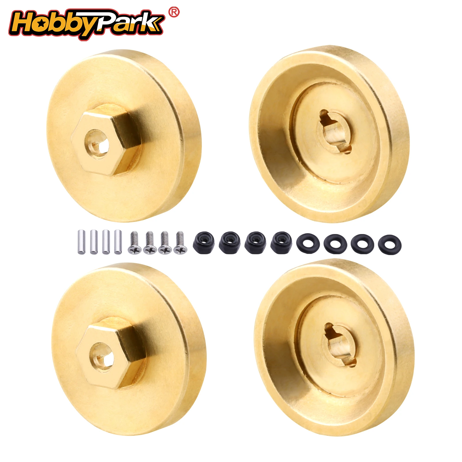 HobbyPark Brass Wheel Weights Hex Adapter 4mm W/Locknuts for AXIAL SCX24 Deadbolt AXI90081 1/24 RC Crawler Car Set of 4