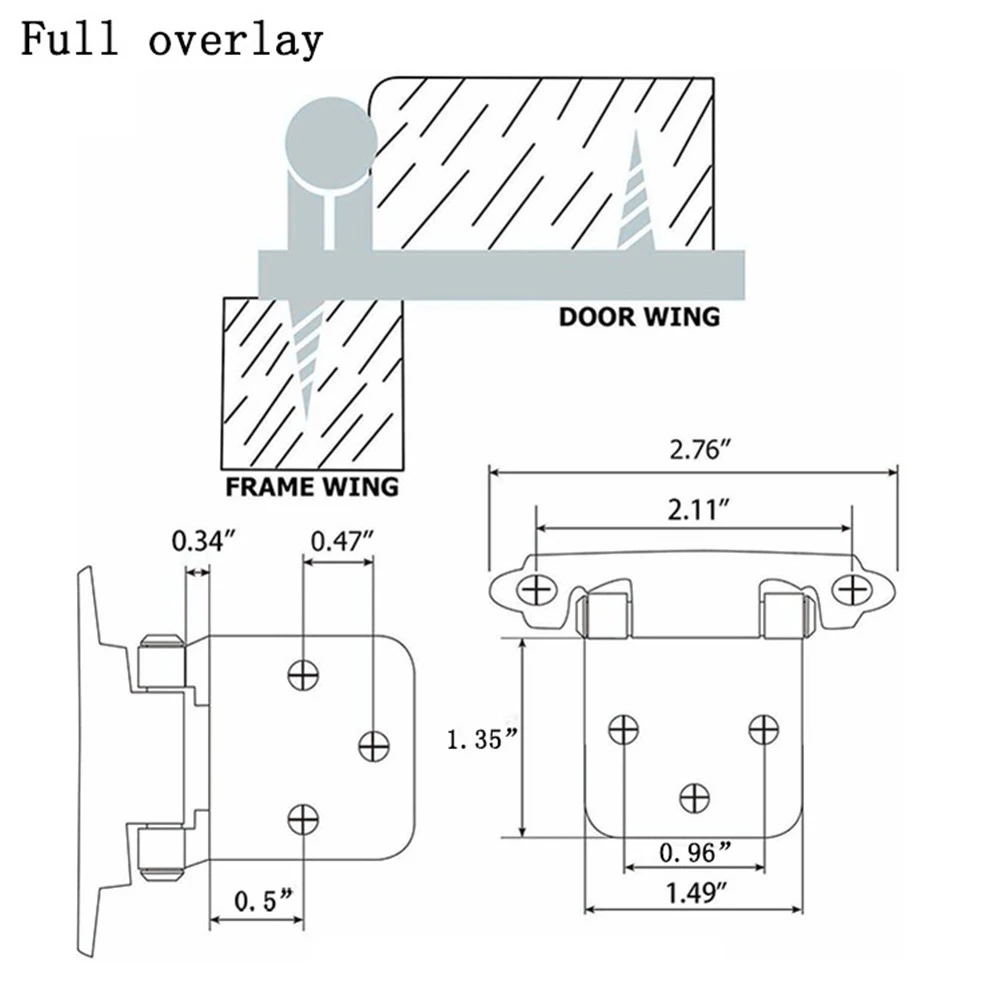 10pcs Cold-rolled Steel Self Closing Overlay Flush Cabinet Hinge Heavy Duty Door Cupboard Hinges 7x4x3cm For Furniture Doors