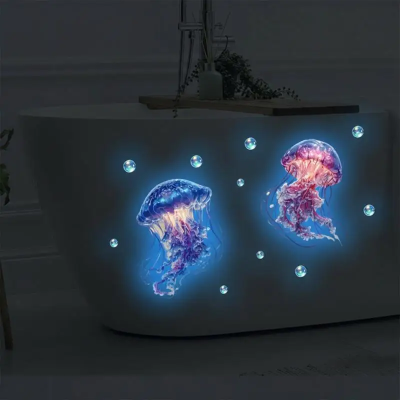 Glow-In-The-Dark Jellyfish Toilet Stickers Self-Adhesive Removable Luminous Decals Home Decor Stickers Car Stickers