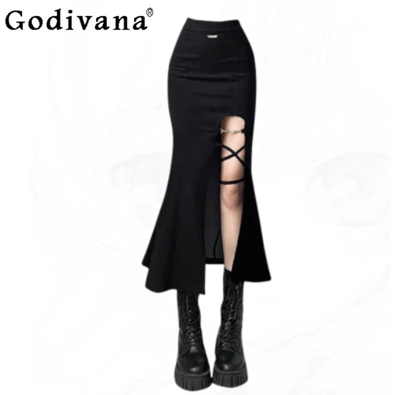Gonna a coda di pesce divisa sexy a vita alta primavera autunno donna di grandi dimensioni Gonne da strada alla moda irregolari con temperamento nero classico
