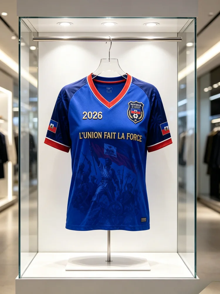 Sommer Neues Haiti Fußballtrikot Sportliches Freizeit-Schnelltrocknendes Atmungsaktives Lockeres Kurzarm-T-Shirt für Männer Frauen Familie Kinder – Detail 5