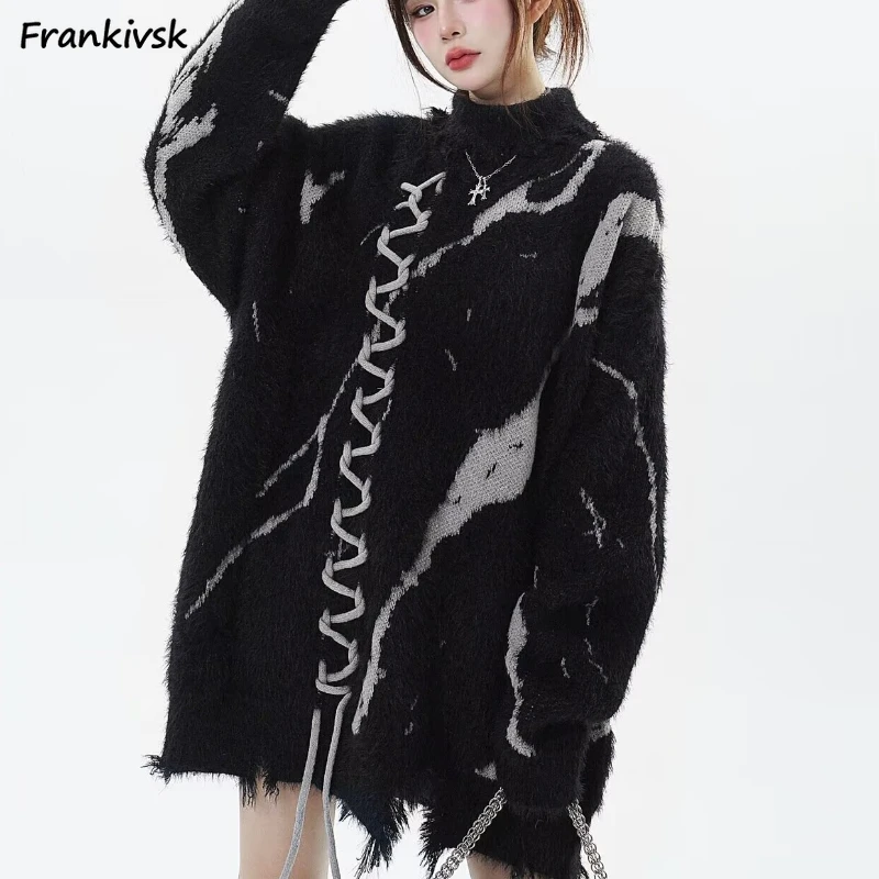 여성용 헐렁한 풀오버 패널, 따뜻하고 닳은 멋진 니트웨어, 얼짱 겨울 두꺼운 터틀넥 스웨터, 개성 있는 패션