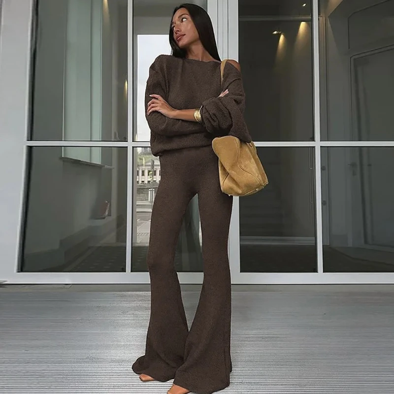 

TARUXY Casual Sports Trousers Long Suit Female Solid Slim Fashionable Casual Tie-Up Off-Shoulder Women's Suit Autumn Winter New