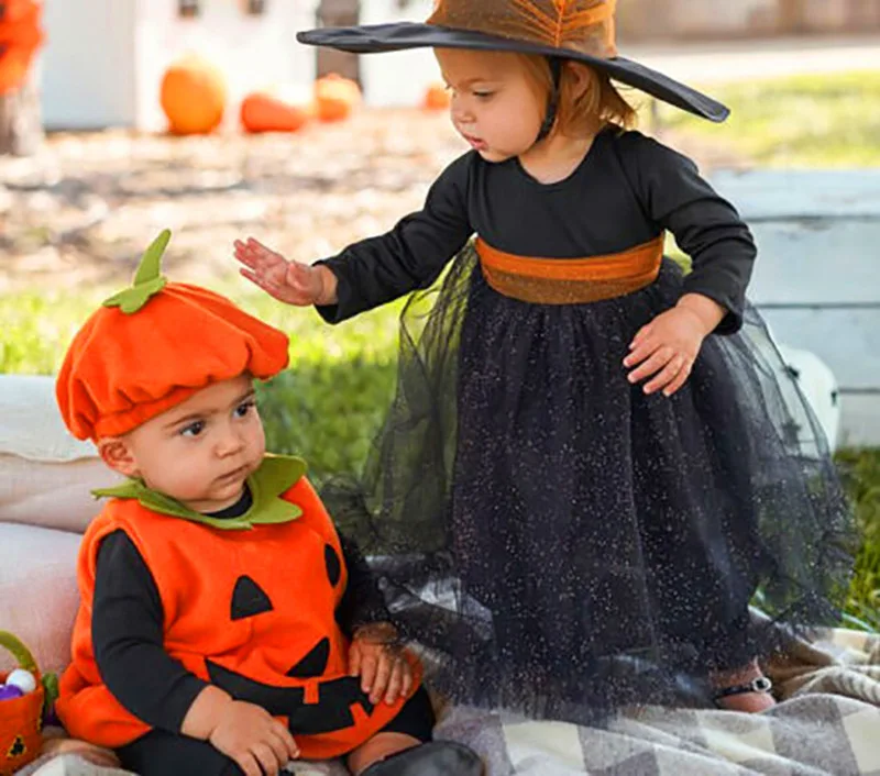 2024 Halloween Pumpkin Costume 3PCS Set for Kids Romper Carnival Dress Up Party Outfits Toddler Baby Bat Cosplay Clothing 0-4Y