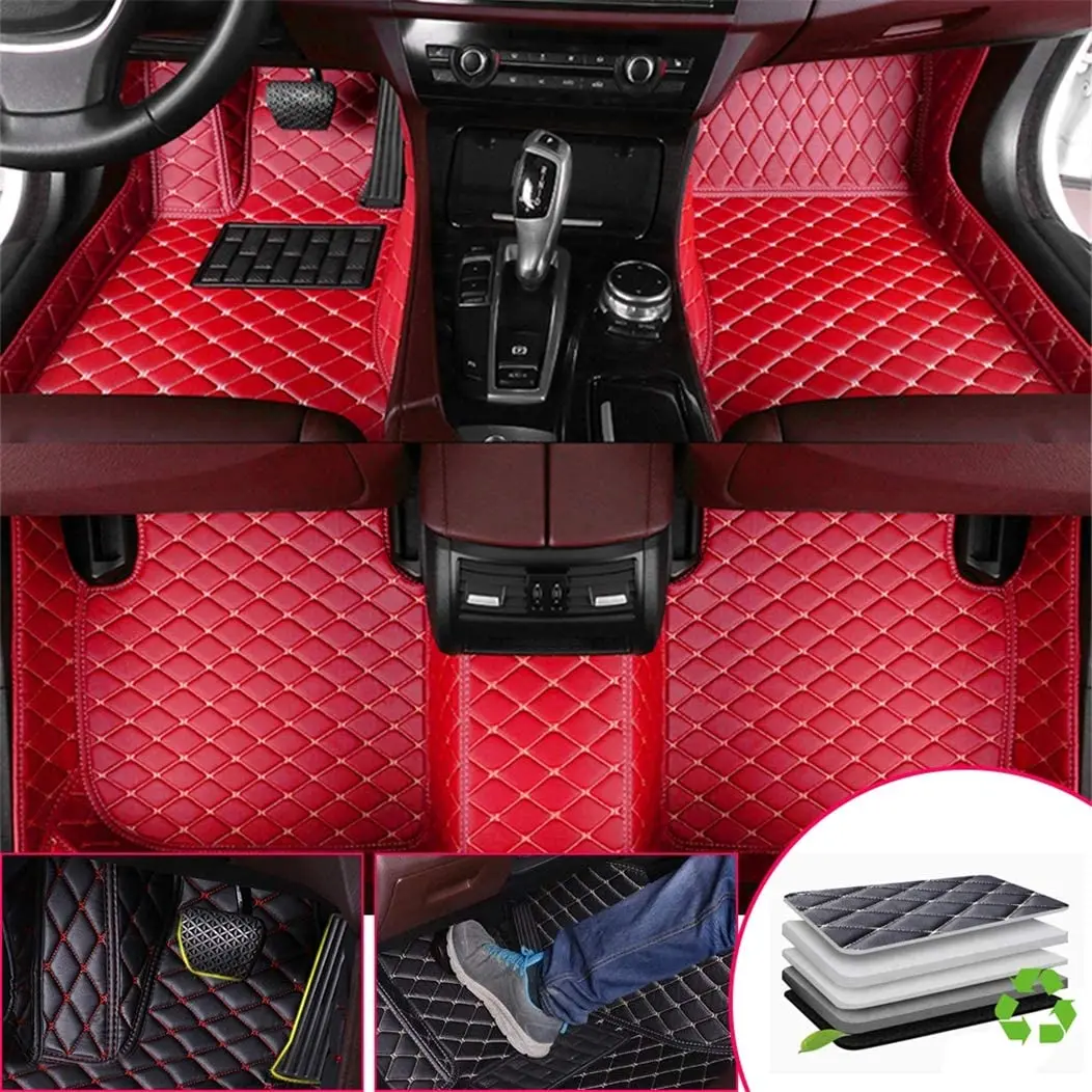 Car Floor Mats Carpet Compatible for Chevrolet Camaro 2010-2015 PU Leather red  Waterproof Floor Liner Full Set