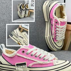 Couple's canvas shoes, 2024 spring and summer new thick-soled color-blocked breathable cork soft white shoes