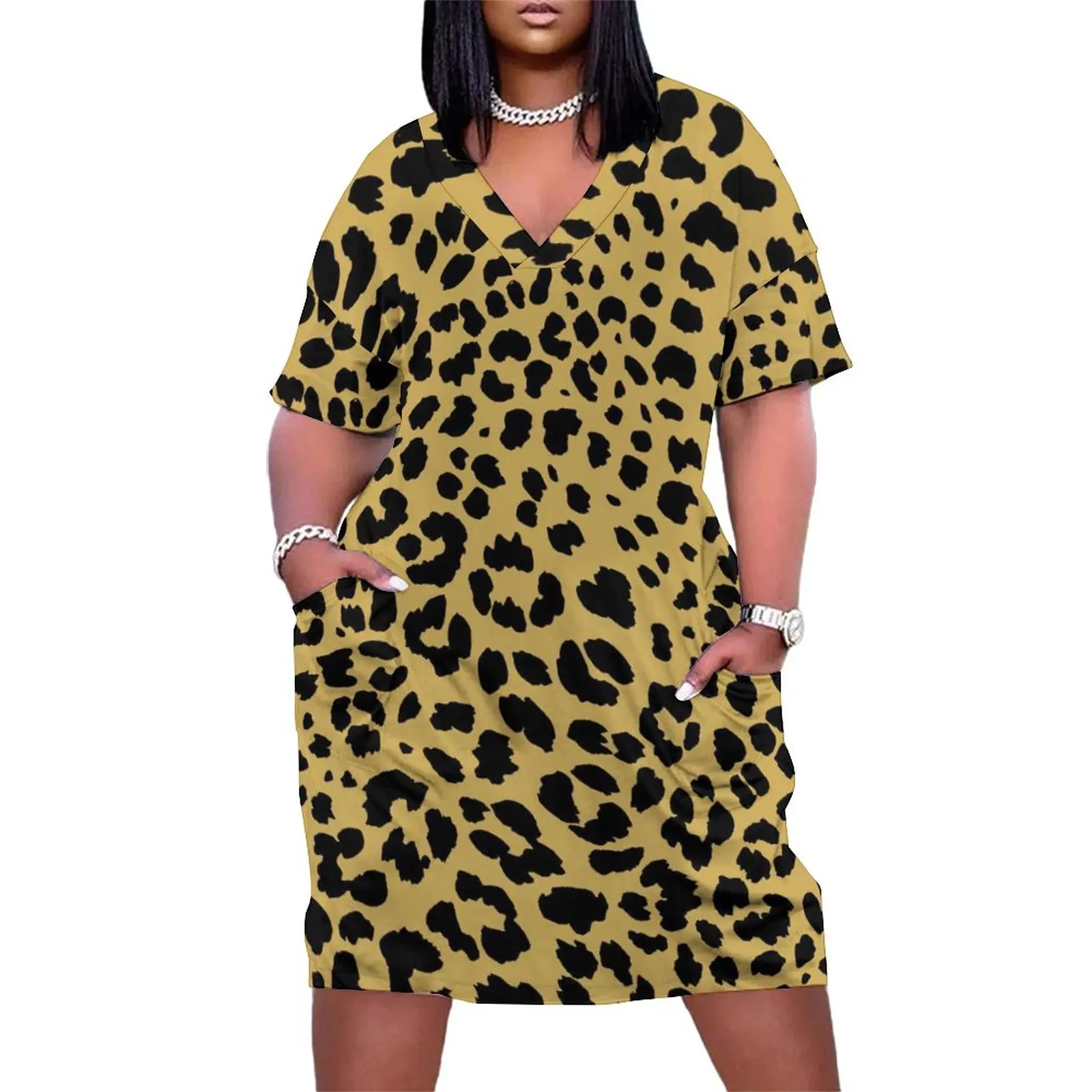 Trendy Leopard Jurk Plus Size Classic Animal Print Streetwear Casual Jurk Vrouw Zomer V-hals Leuke Jurken Gift Idee