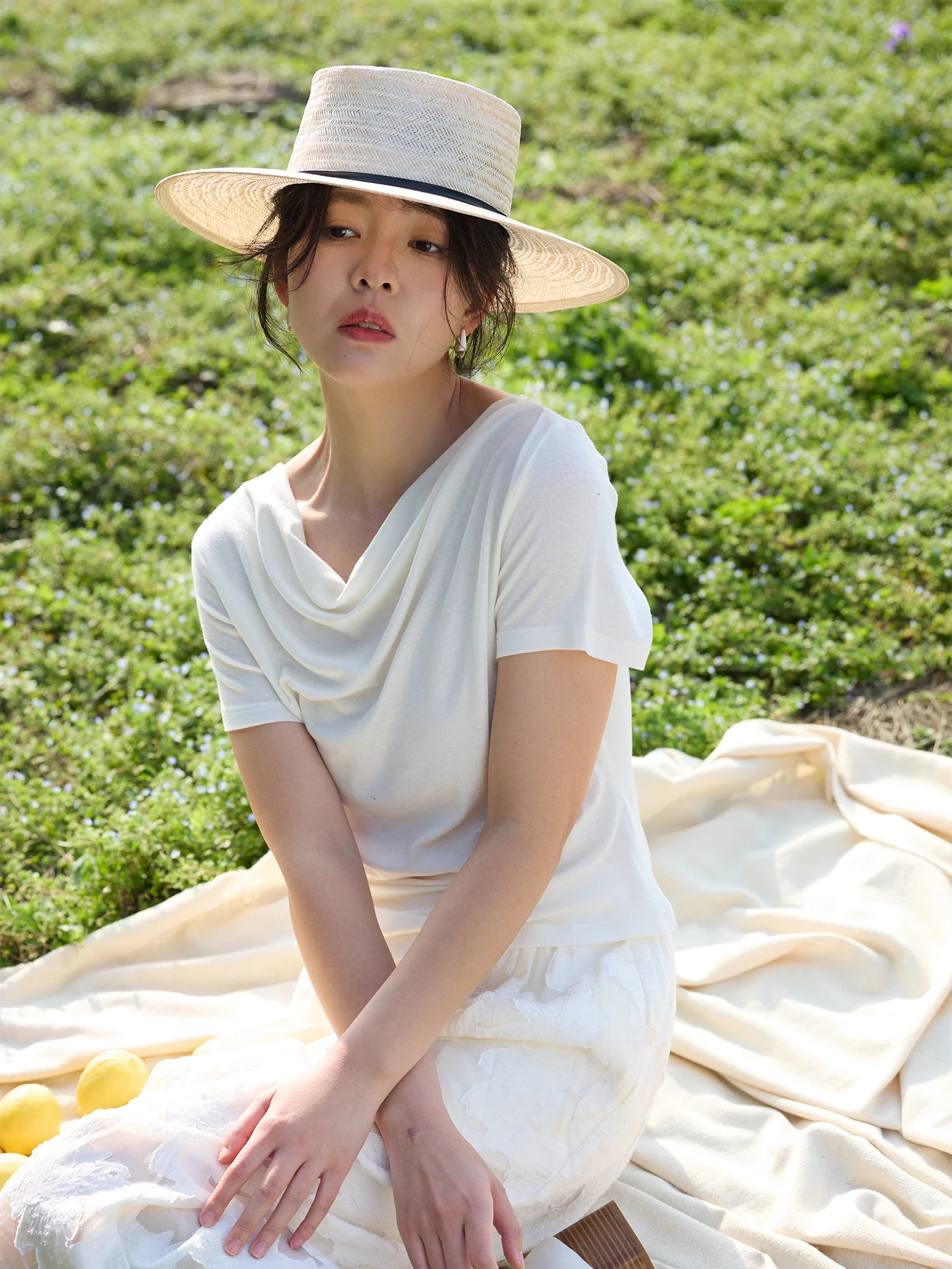 

WeTHEE Comfortable Slimming White Short Sleeve T-Shirt New Season Raseel Linen Waist-Cinching round Neck Casual Style Women's...