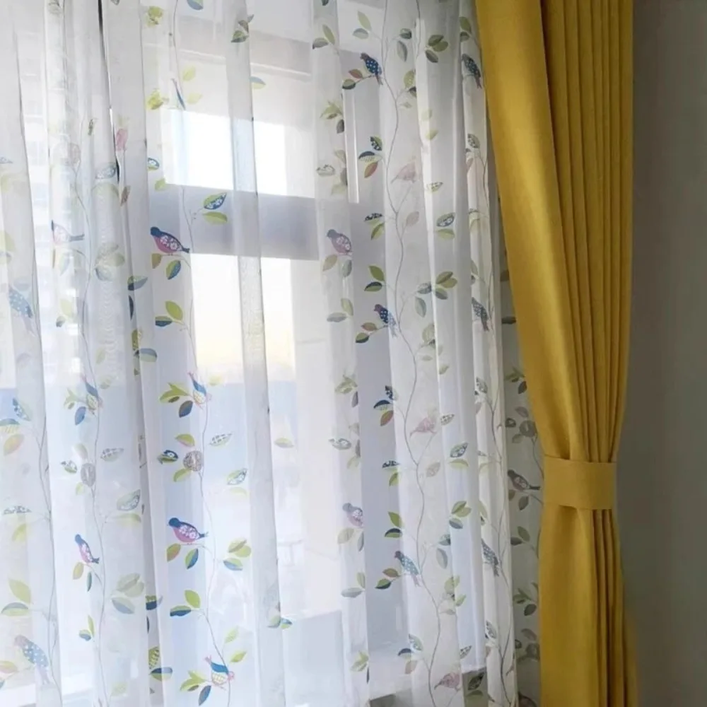 Korean Sheer Curtains for Living Room Cartoon Window Gauze Partition White Breathable Balcony Elegant Light Filtering Kids Decor