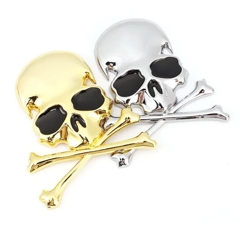 3D Metal Zinc Alloy Skull Skeleton Crossbones Car Motorcycle Sticker Truck Label Emblem Badge Car Styling Decoration Accessories