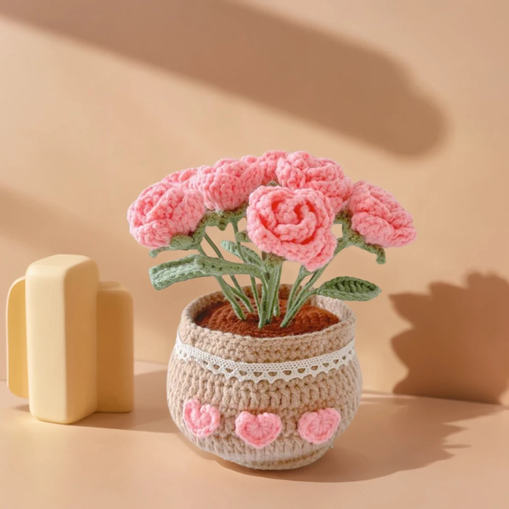 

DIY Flower Potted Crochet Kit with Video Tutorials Plants Crochet Tool Wear Resist Hand Woven Knitting Kit for Sew Crafts Lovers