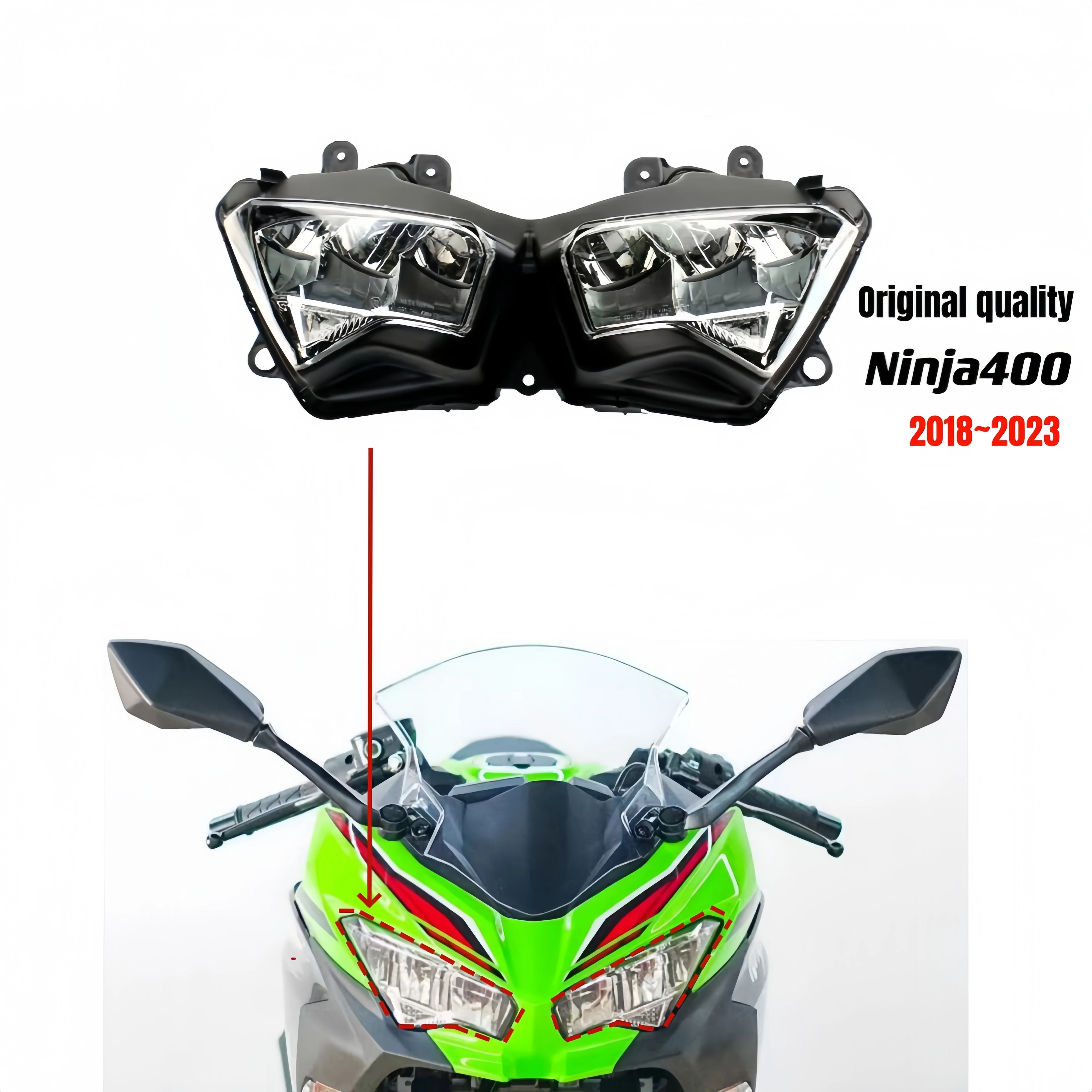 for Kawasaki Ninja 400 2018-2019-2020-2021-2022-2023 LED headlight assembly with letters