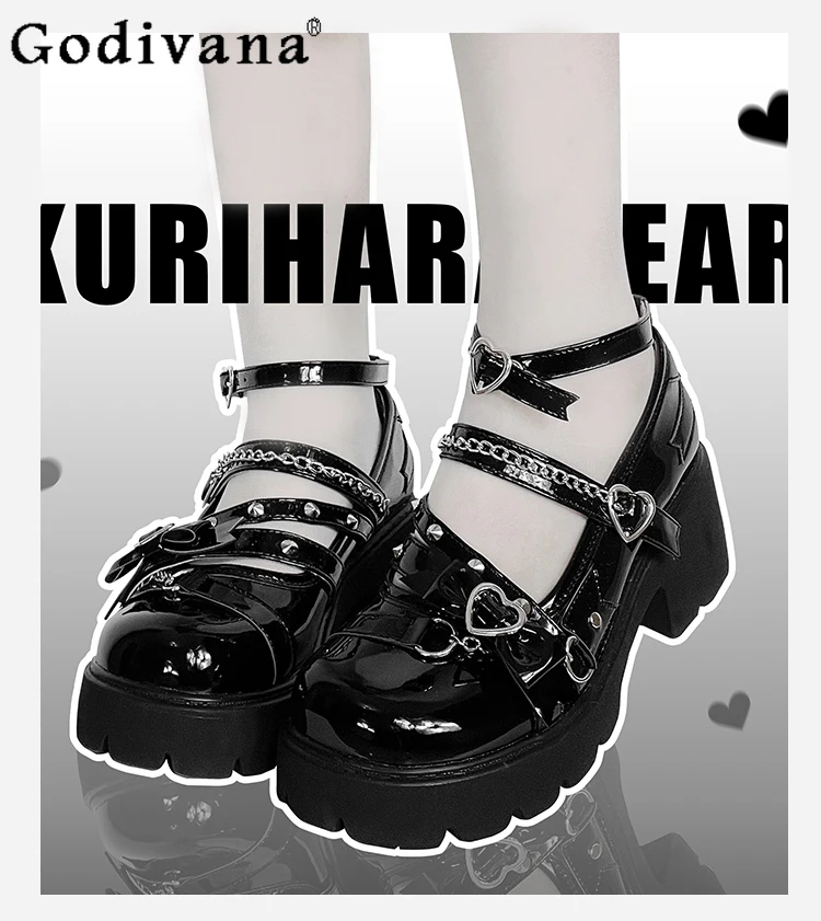 

2025 New College Style Lolita Sweet Girl High Heels Round Head Platform Thick Heels Jk Uniform Mary Jane Single Shoes