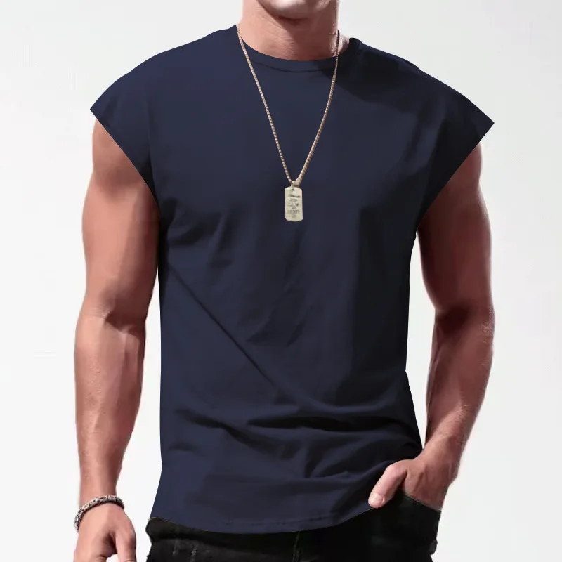 2026 Brand New Men's Summer New Sleeveless T-shirt Teen Casual Loose Solid Color Thin Vest T-shirt Men Tops Tees