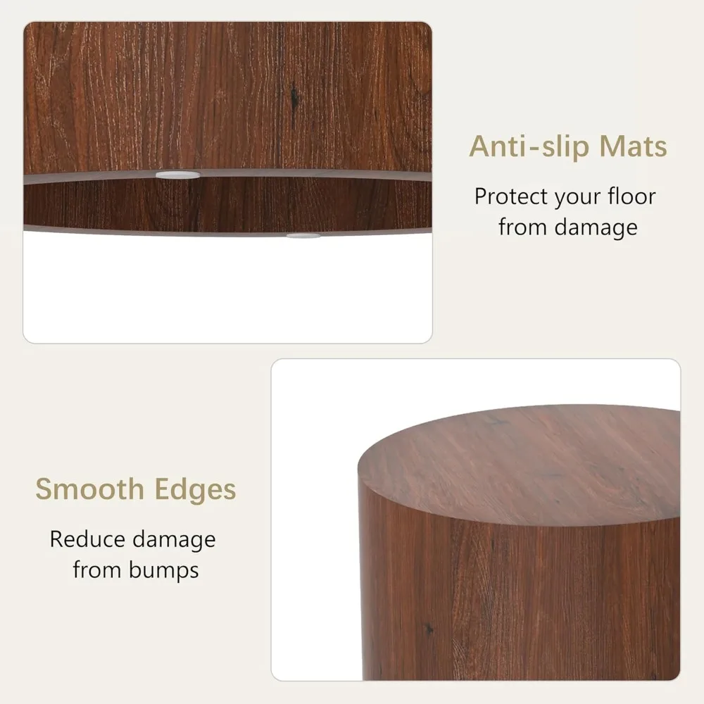 Nesting Coffee Table Set of 2, Round Walnut Wooden Coffee Tables Modern Circle End Table Side Tables for Small Spaces