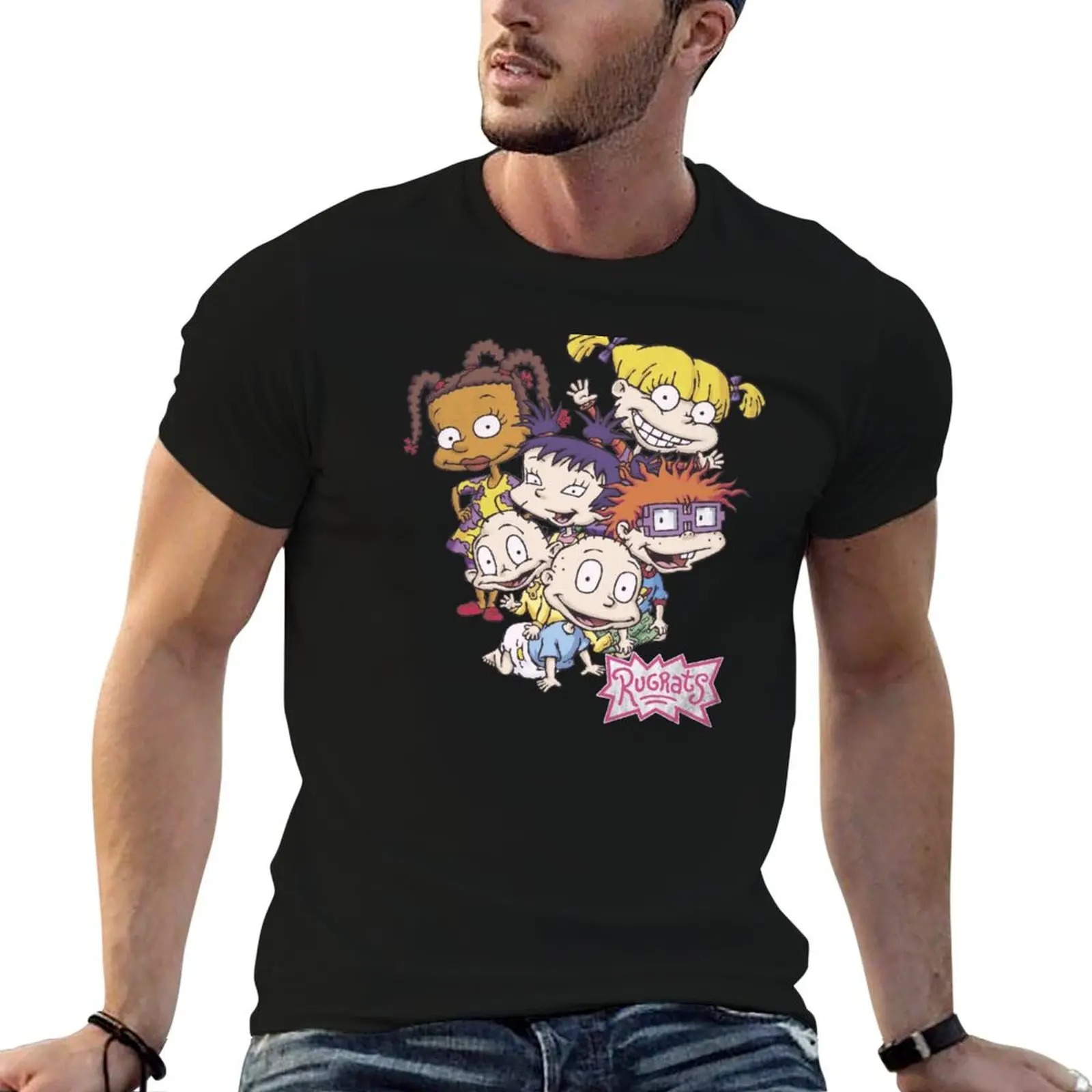 

Rugrats Pile Up Distressed Group Shot T-Shirt t shirts with prints funny t shirts cotton T-Shirt
