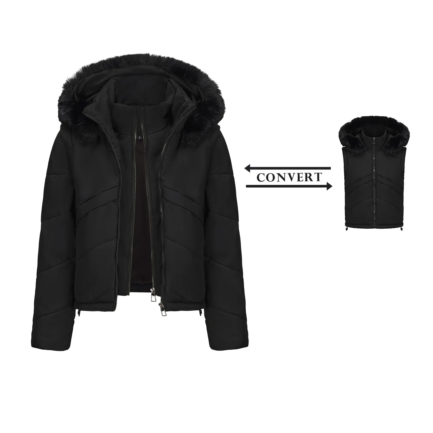 Women Parkas Short Coats Jackets Two Fakes Hooded Zipper Coat Thick Warm Y2k Streetwear Jacket Work Outerwear Autumn Winter