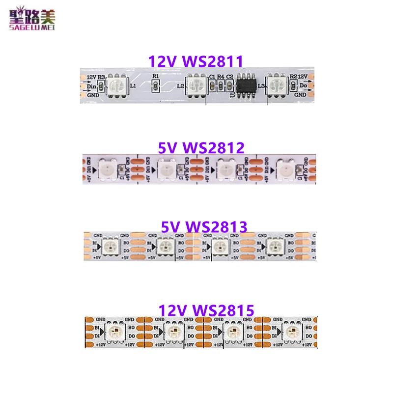 DC5V/12V WS2811 WS2812 WS2813 /2815 pikseli taśmy Led 30/60/144Led indywidualnie adresowalne dwukolorowe taśma oświetleniowa Led