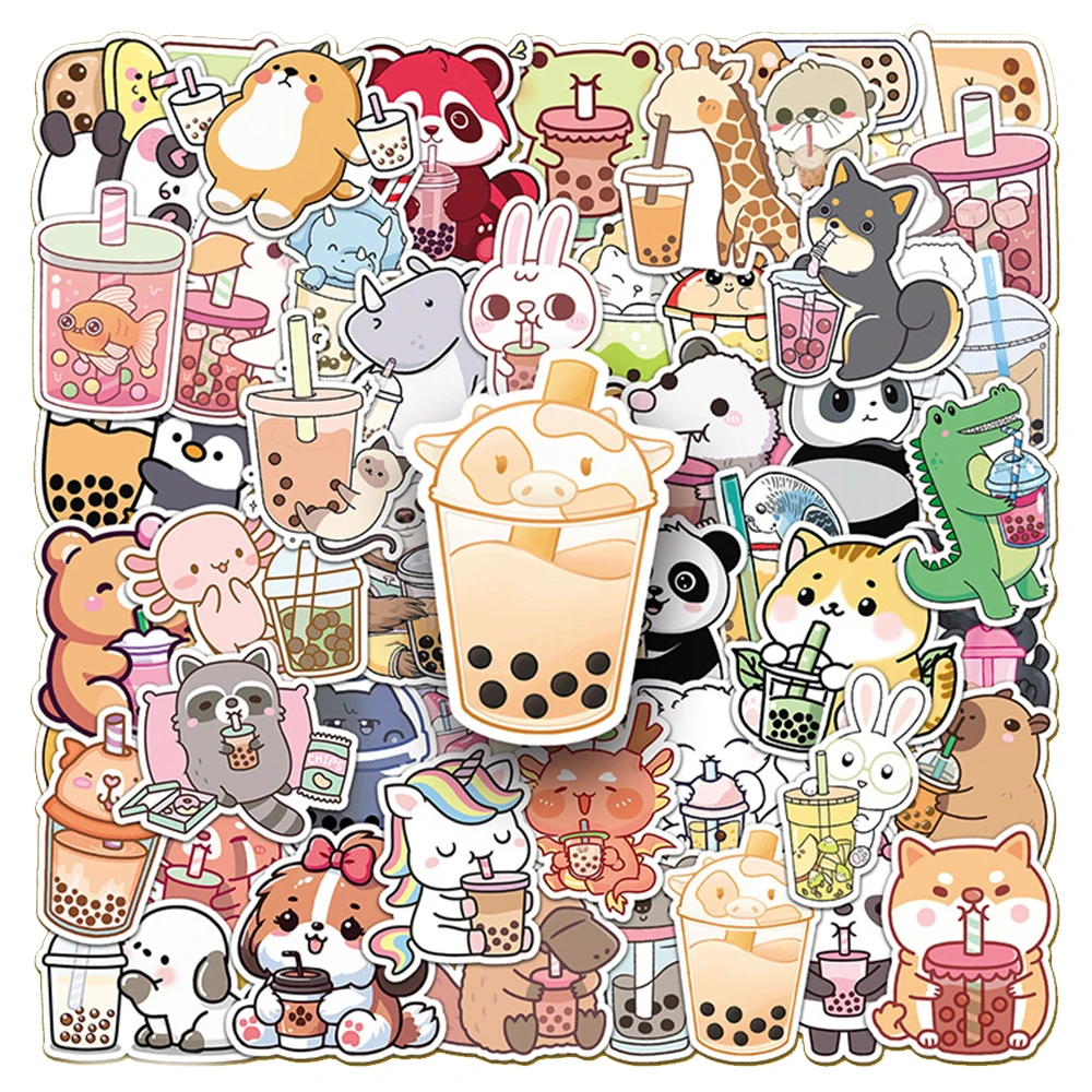 10/30/50/100 Stück Kawaii Tier-Milchtee-Aufkleber, niedliche Cartoon-Sticker für Wasserflaschen, Handys, Koffer, Dekorationen