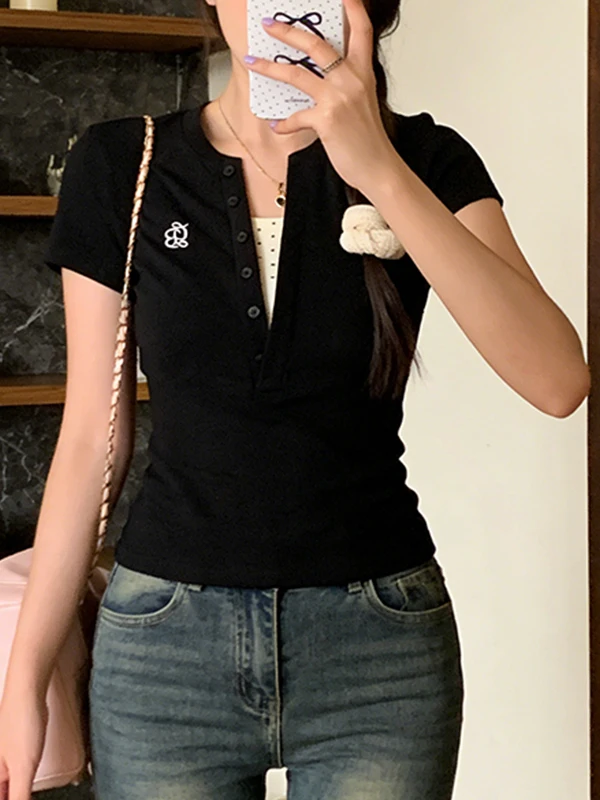 

Summer plus Size Women's T-Shirt Ultra Elegant Short Sleeve Fake Two-Piece Slim Fit Top Korean Style Commute Fashion Pear Bod...