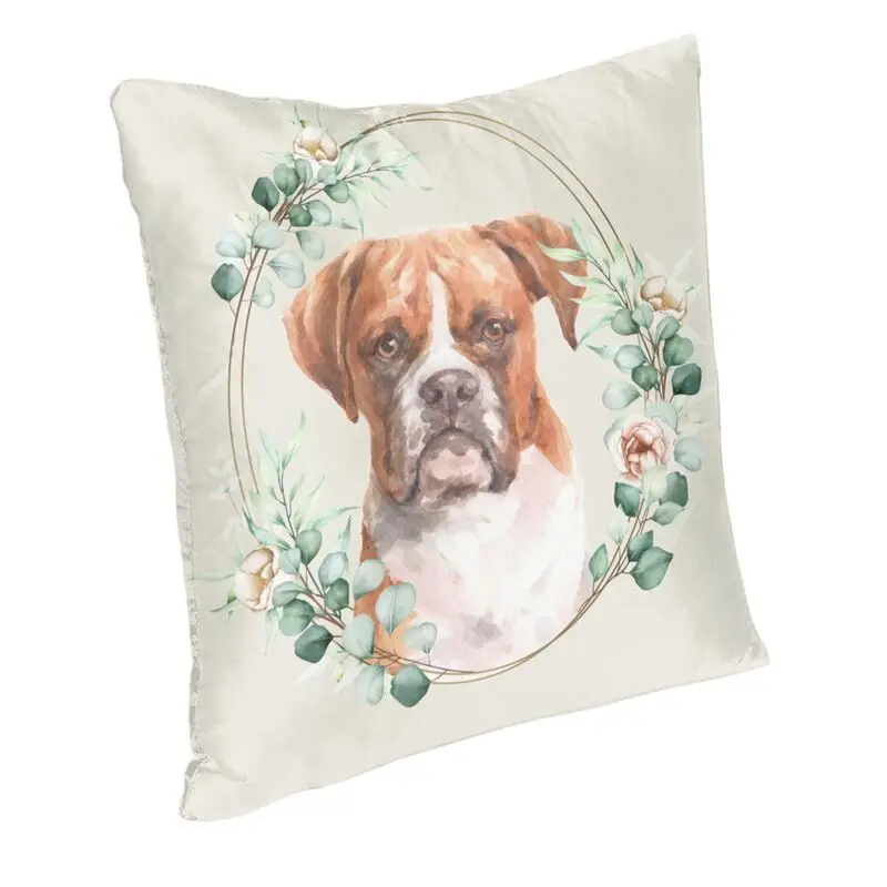 Fashion Boxer Dog In Floral Gold Wreath Square Pillow Case Home Decorative Pet Lover Cushion Cover For Living Room