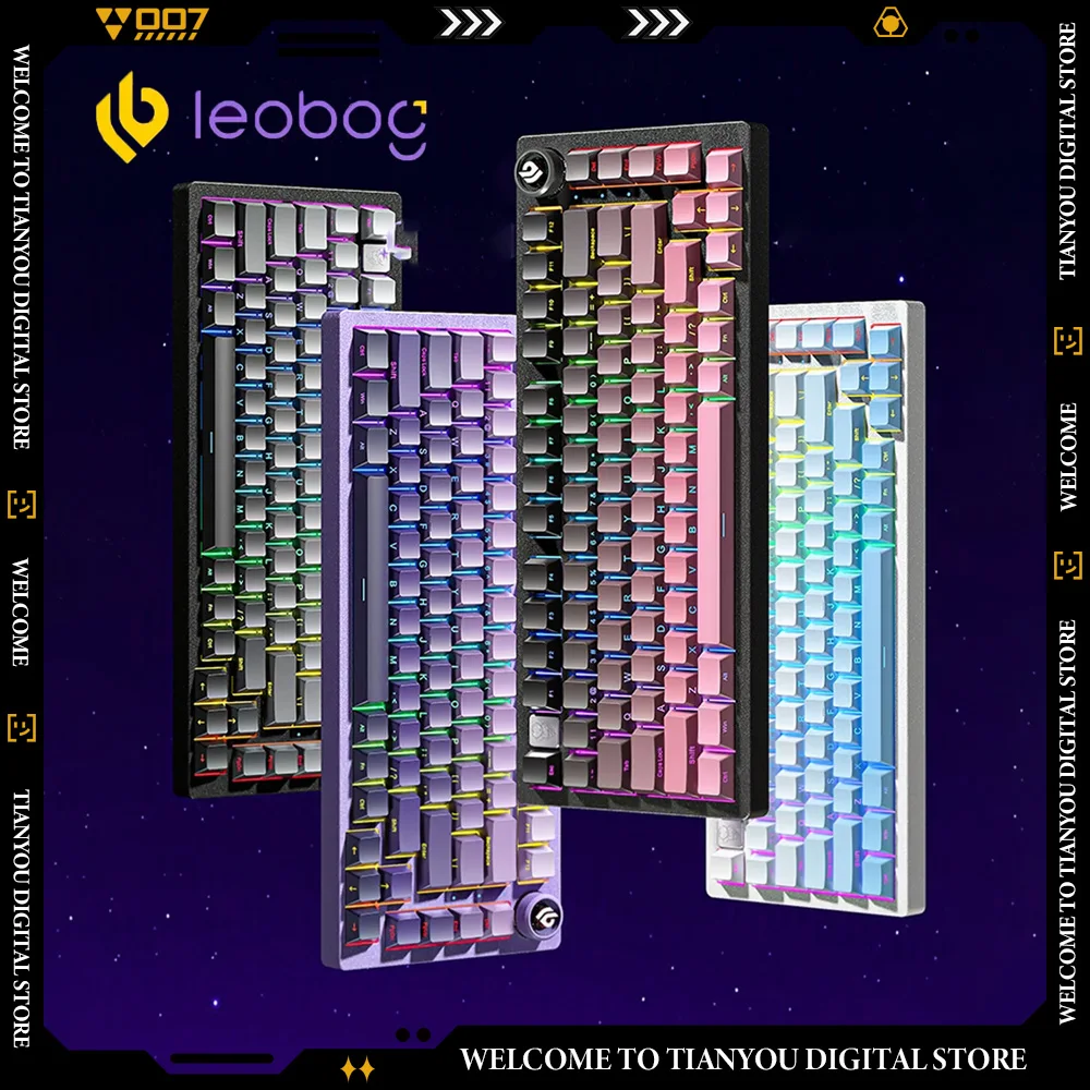 LEOBOG Hi75 Glitter Pink Side Mechanical Keyboards Aluminium Alloy Gasket Custom Ergonomics Accessories Gaming E-sports Keyboard