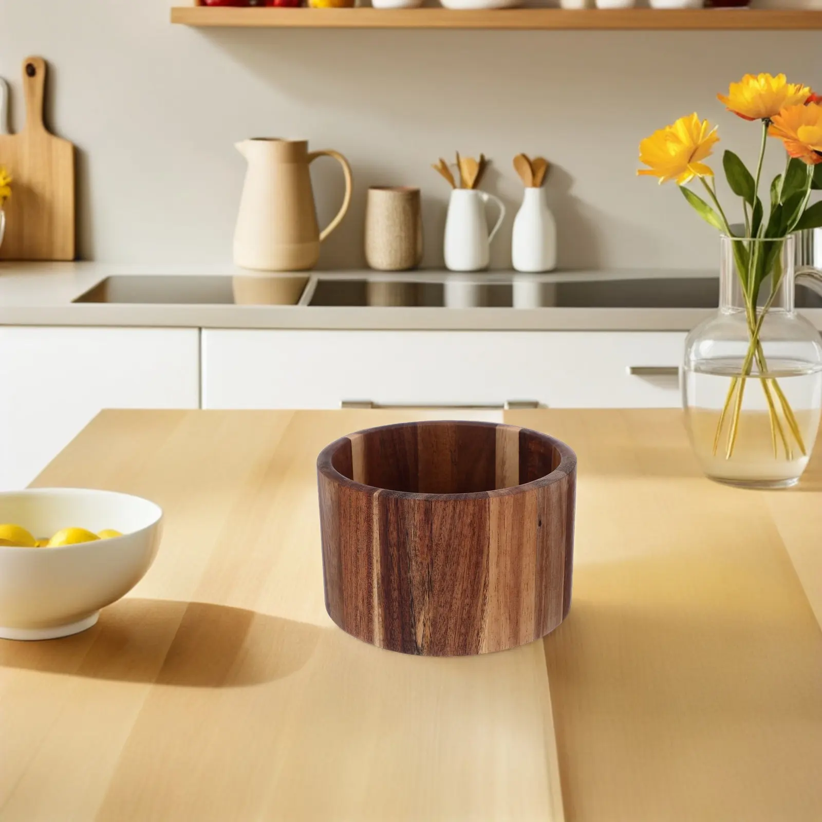 Wooden Utensil Crock Countertop Organizer Rustic Kitchen Tool Holder Farmhouse Decor Storage for Spatulas Brushes Pens Nuts