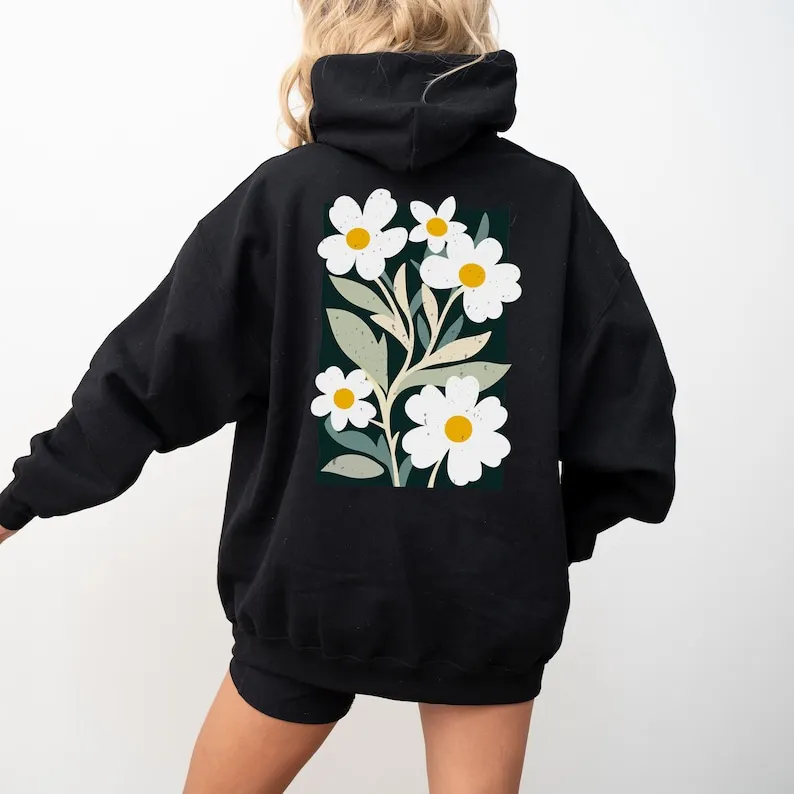 Daisy Flower Hoodie, Matisse Flower Sweatshirt, White Flowers Hoodie, Floral Hoodie, Wildflowers Sweater, Gift Flower Lovers, Bo