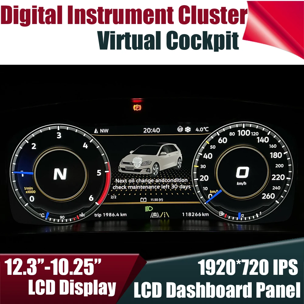 

Digital Instrument Gauge Cluster For VW Golf 6 7 MK7 MK6 Passat B7 B8 CC Tiguan Jetta Scirocco LCD Dashboard Panel Speedometer